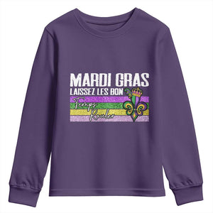 Funny Mardi Gras Laissez Les Bon Temps Rouler Youth Sweatshirt Fleur De Lis Glitter Print TS11 Purple Print Your Wear