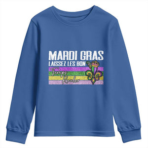Funny Mardi Gras Laissez Les Bon Temps Rouler Youth Sweatshirt Fleur De Lis Glitter Print TS11 Royal Blue Print Your Wear