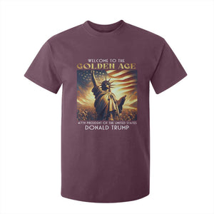 Trump 2025 Welcome To The Golden Age T Shirt For Kid 47th President Of United States Statue Of Liberty TS11 Maroon Print Your Wear