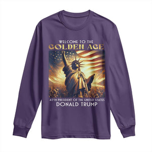 Trump 2025 Welcome To The Golden Age Long Sleeve Shirt 47th President Of United States Statue Of Liberty TS11 Purple Print Your Wear