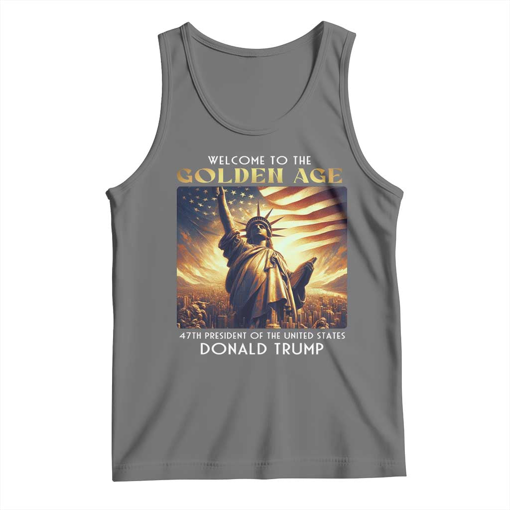 Trump 2025 Welcome To The Golden Age Tank Top 47th President Of United States Statue Of Liberty TS11 Black Heather Print Your Wear
