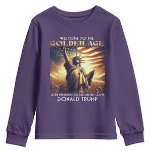 Trump 2025 Welcome To The Golden Age Youth Sweatshirt 47th President Of United States Statue Of Liberty TS11 Purple Print Your Wear