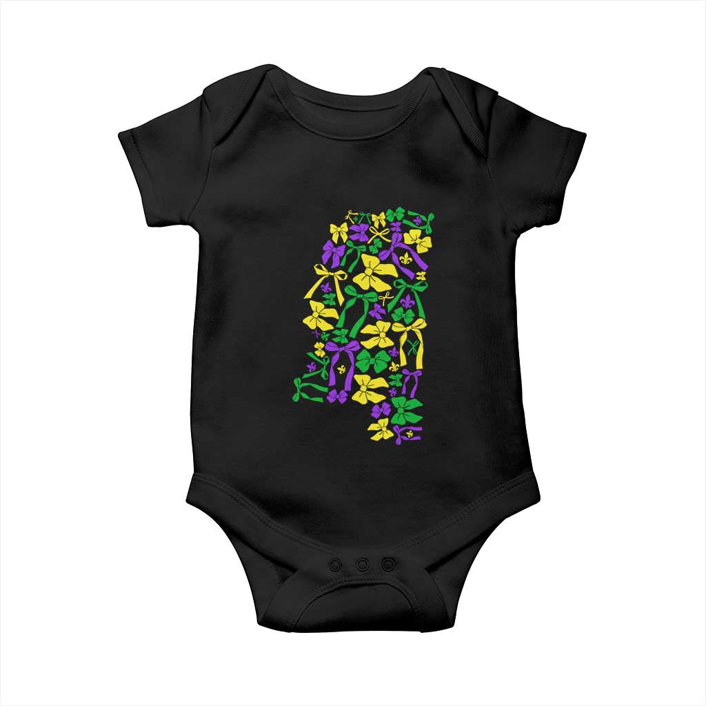 Funny Mardi Gras Mississippi Map Coquette Bow Baby Onesie TS11 Black Print Your Wear