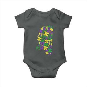 Funny Mardi Gras Mississippi Map Coquette Bow Baby Onesie TS11 Dark Heather Print Your Wear