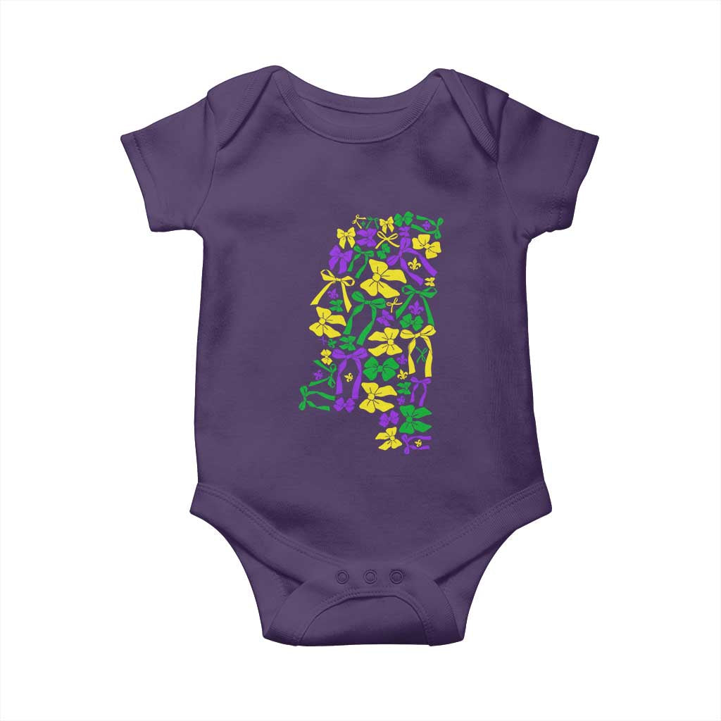 Funny Mardi Gras Mississippi Map Coquette Bow Baby Onesie TS11 Purple Print Your Wear