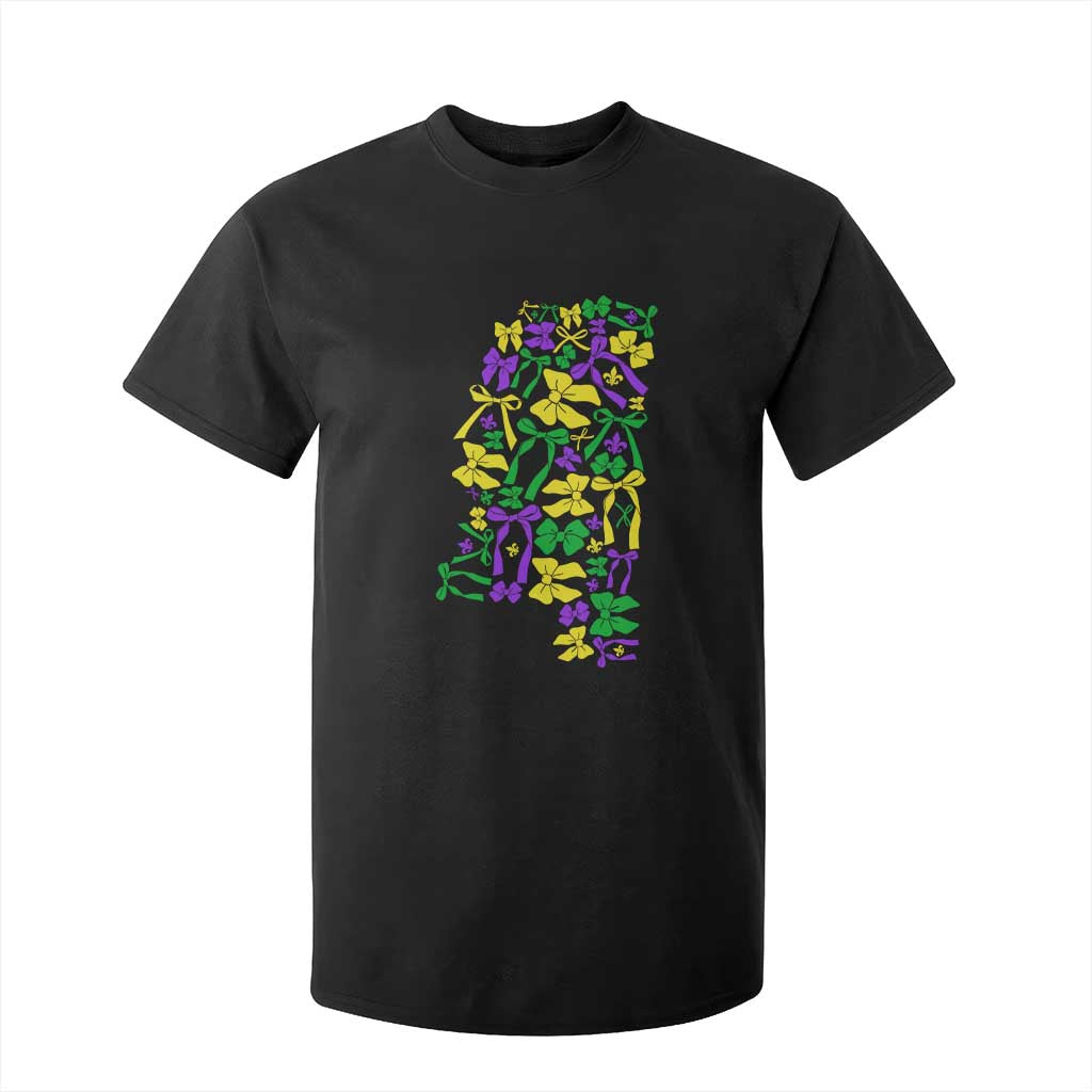 Funny Mardi Gras Mississippi Map Coquette Bow T Shirt For Kid TS11 Black Print Your Wear