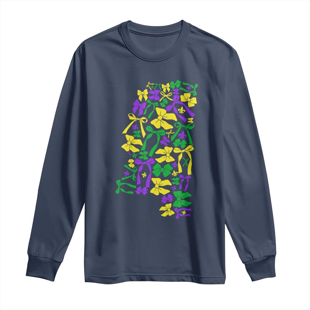 Funny Mardi Gras Mississippi Map Coquette Bow Long Sleeve Shirt TS11 Navy Print Your Wear