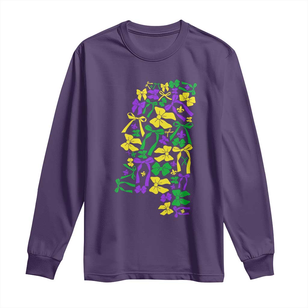 Funny Mardi Gras Mississippi Map Coquette Bow Long Sleeve Shirt TS11 Purple Print Your Wear