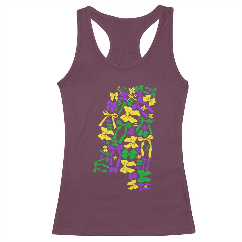 Funny Mardi Gras Mississippi Map Coquette Bow Racerback Tank Top TS11 Maroon Print Your Wear