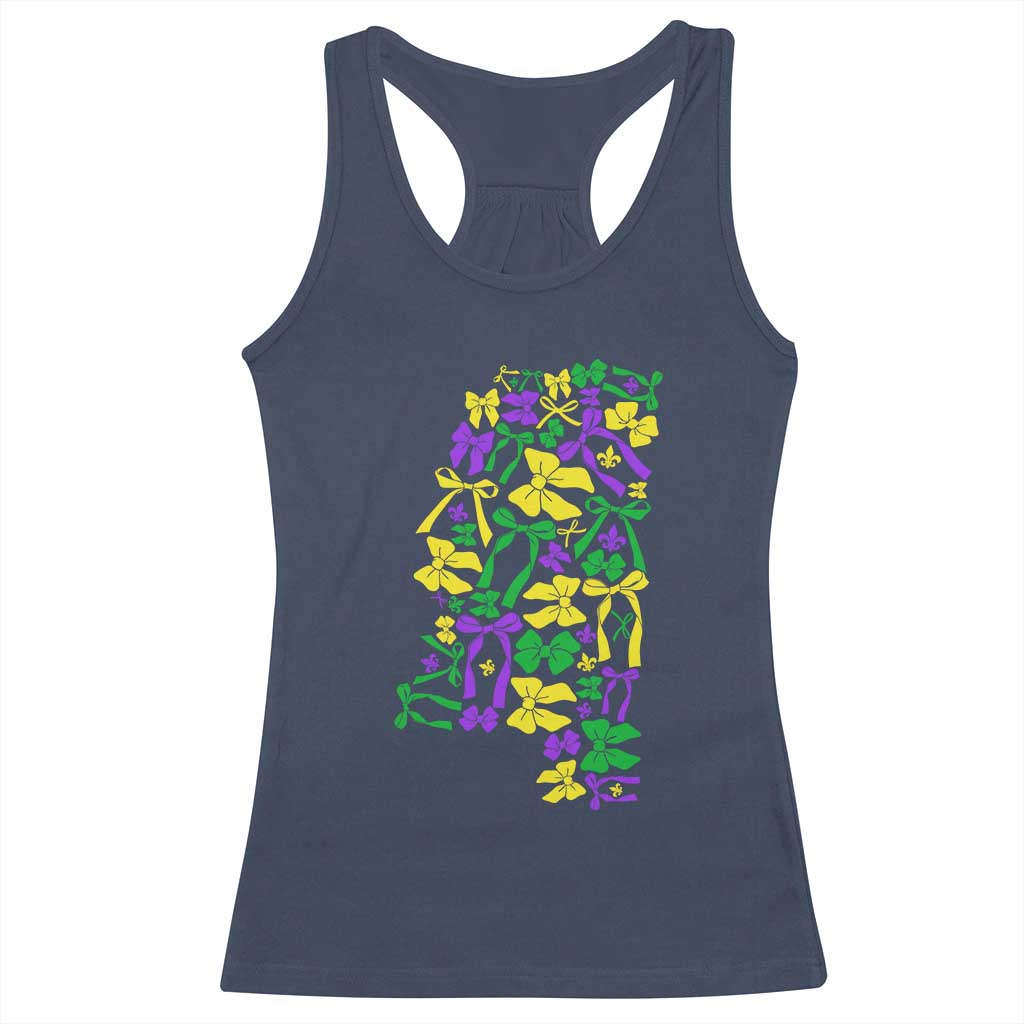 Funny Mardi Gras Mississippi Map Coquette Bow Racerback Tank Top TS11 Navy Print Your Wear