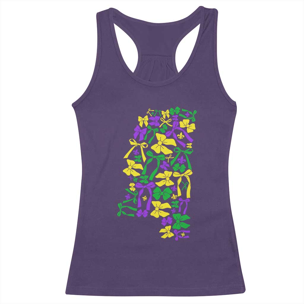 Funny Mardi Gras Mississippi Map Coquette Bow Racerback Tank Top TS11 Purple Print Your Wear