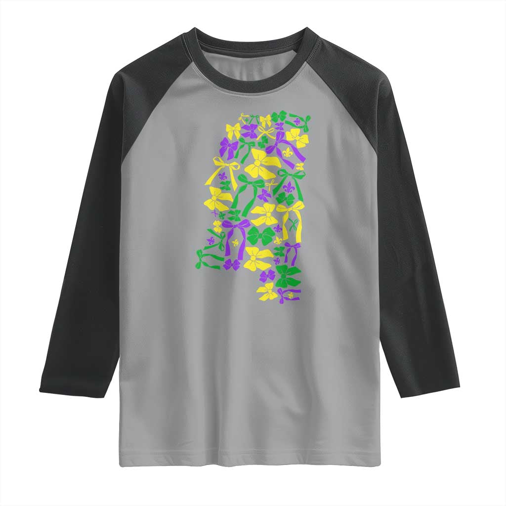 Funny Mardi Gras Mississippi Map Coquette Bow Raglan Shirt TS11 Sport Gray Black Print Your Wear