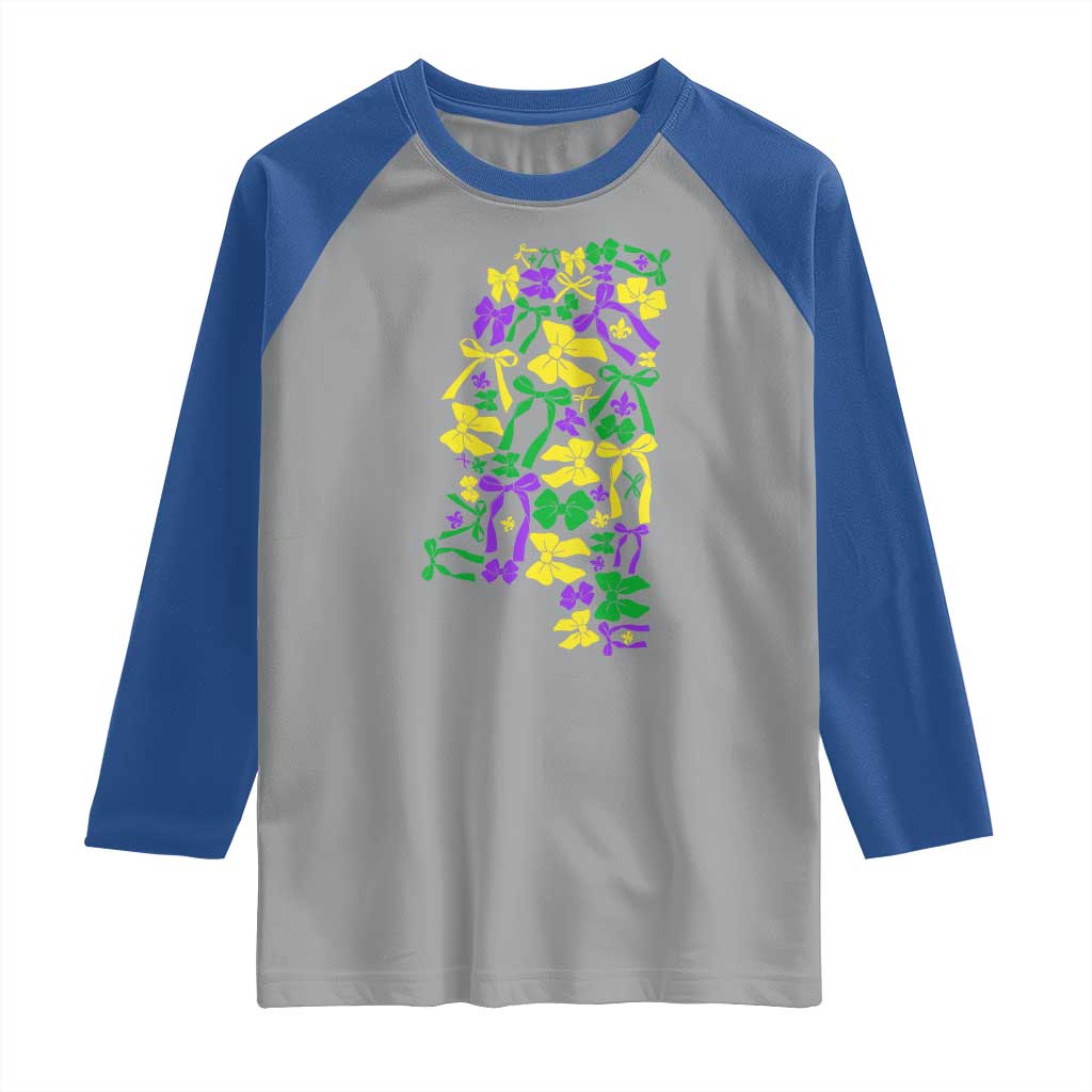 Funny Mardi Gras Mississippi Map Coquette Bow Raglan Shirt TS11 Sport Gray Royal Print Your Wear