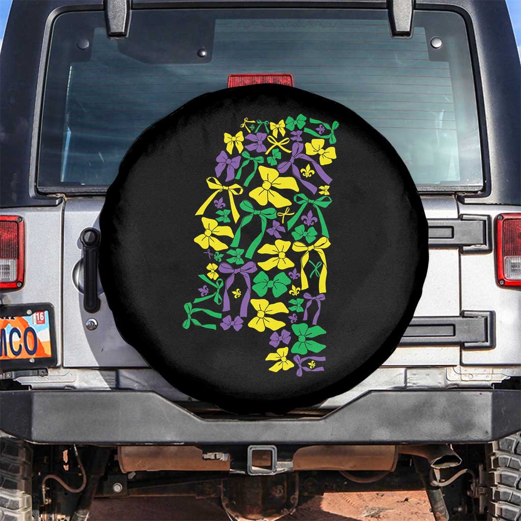Funny Mardi Gras Mississippi Map Coquette Bow Spare Tire Cover TS11 No hole Black Print Your Wear