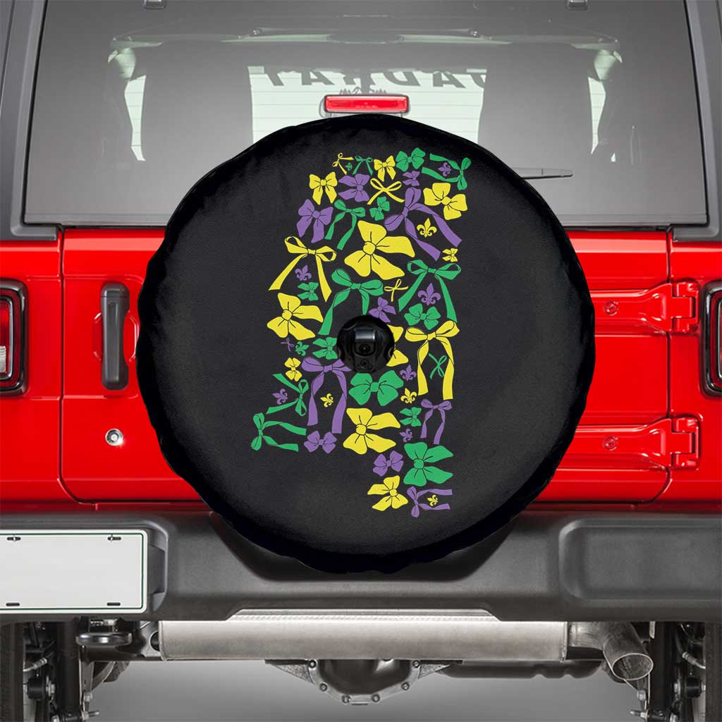 Funny Mardi Gras Mississippi Map Coquette Bow Spare Tire Cover TS11 Black Print Your Wear