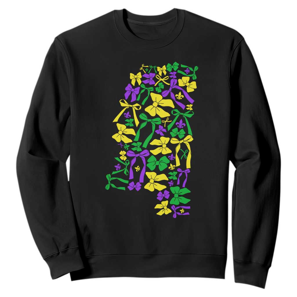 Funny Mardi Gras Mississippi Map Coquette Bow Sweatshirt TS11 Black Print Your Wear