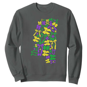 Funny Mardi Gras Mississippi Map Coquette Bow Sweatshirt TS11 Dark Heather Print Your Wear