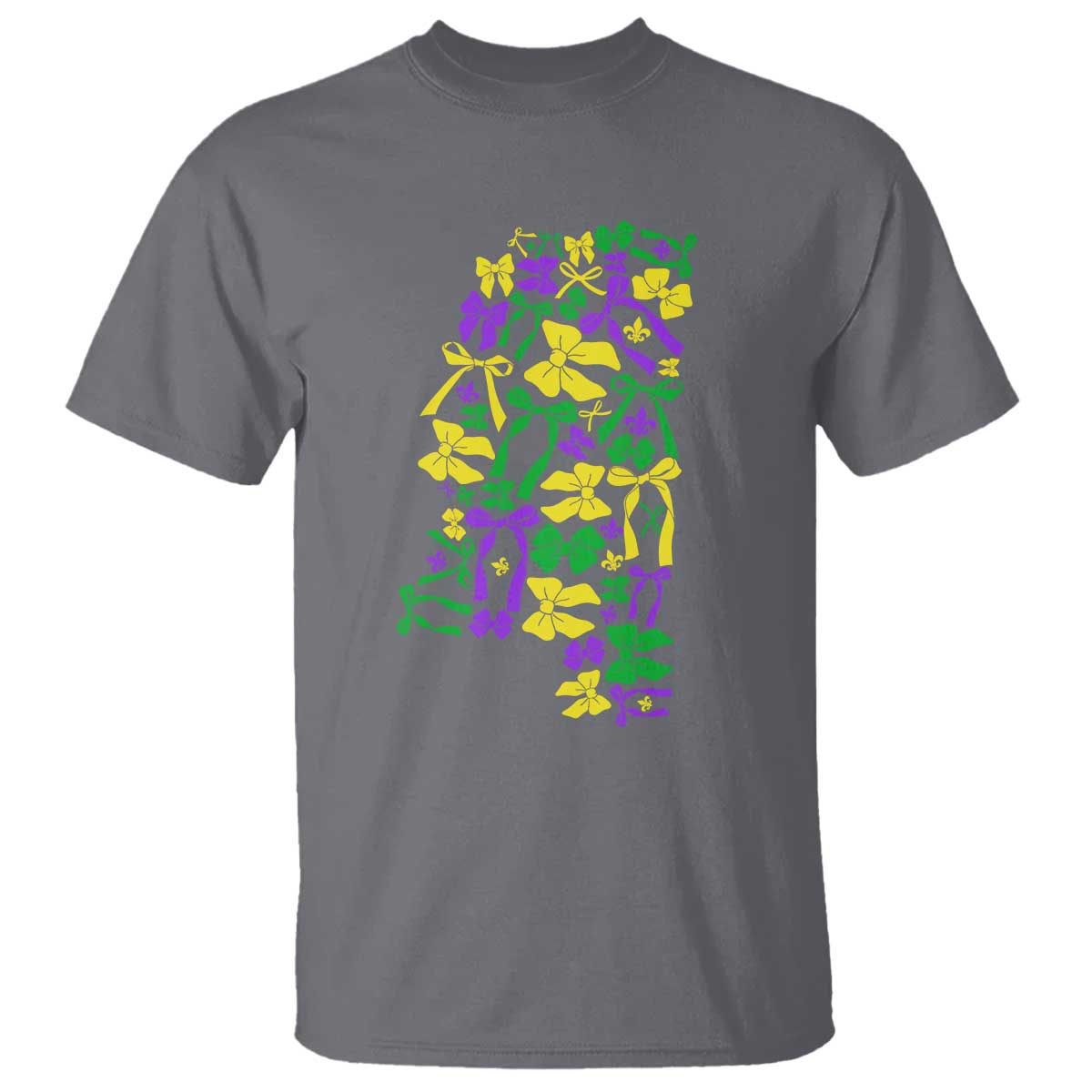 Funny Mardi Gras Mississippi Map Coquette Bow T Shirt TS11 Charcoal Print Your Wear