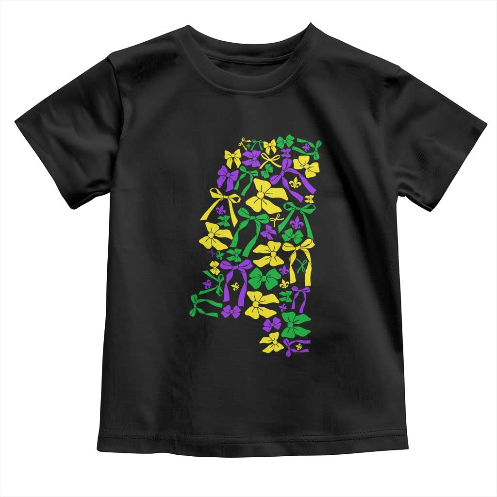 Funny Mardi Gras Mississippi Map Coquette Bow Toddler T Shirt TS11 Black Print Your Wear