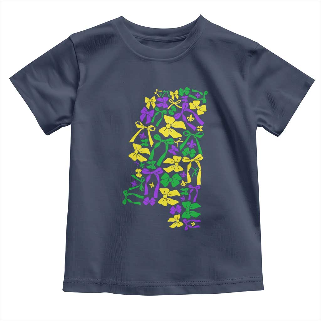 Funny Mardi Gras Mississippi Map Coquette Bow Toddler T Shirt TS11 Navy Print Your Wear