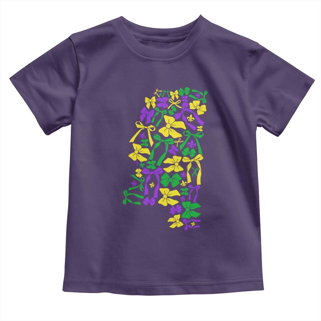 Funny Mardi Gras Mississippi Map Coquette Bow Toddler T Shirt TS11 Purple Print Your Wear