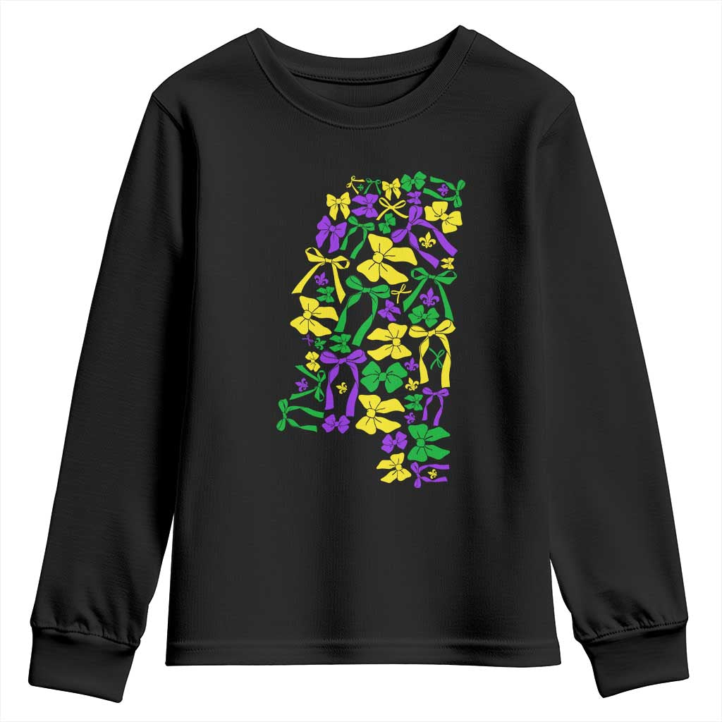Funny Mardi Gras Mississippi Map Coquette Bow Youth Sweatshirt TS11 Black Print Your Wear