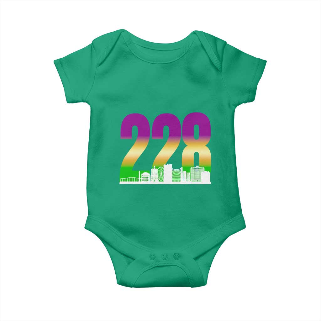 Funny Mardi Gras In Biloxi Mississippi Baby Onesie 228 Skyline Area Code TS11 Irish Green Print Your Wear
