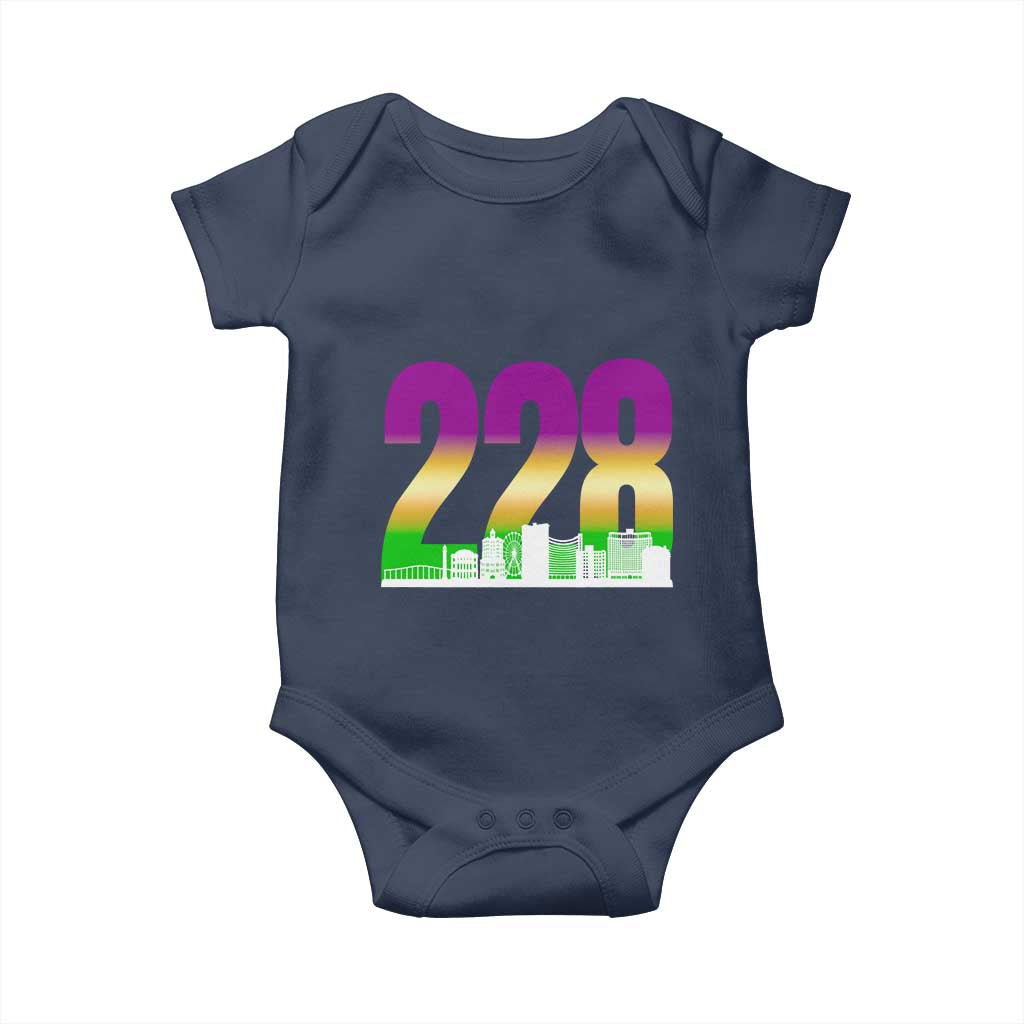 Funny Mardi Gras In Biloxi Mississippi Baby Onesie 228 Skyline Area Code TS11 Navy Print Your Wear
