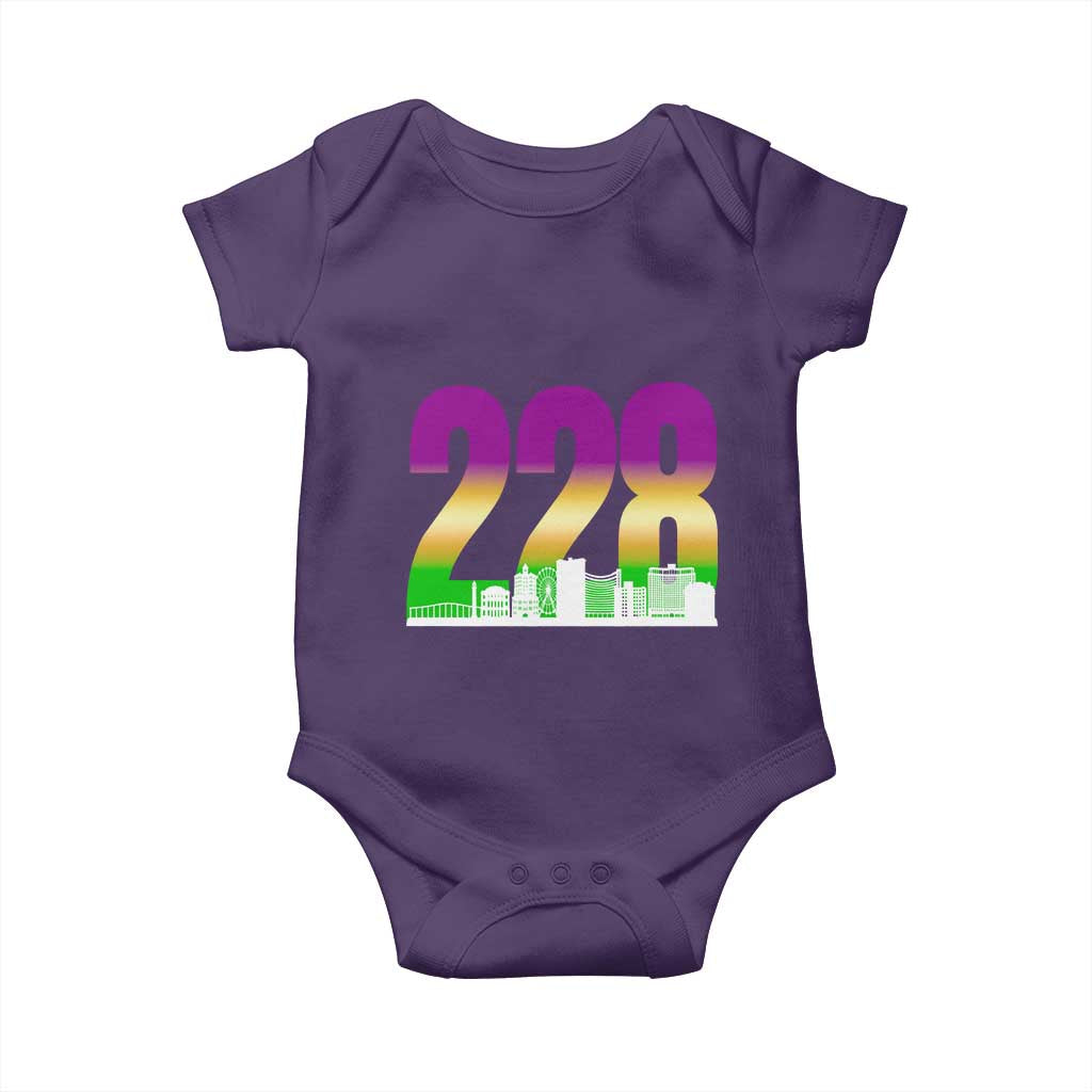 Funny Mardi Gras In Biloxi Mississippi Baby Onesie 228 Skyline Area Code TS11 Purple Print Your Wear