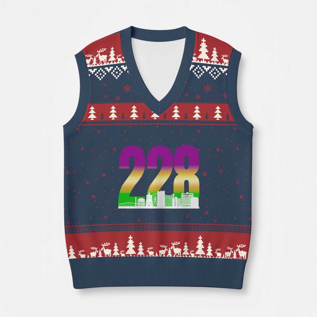 Funny Mardi Gras In Biloxi Mississippi V-Neck Knit Sweater Vest 228 Skyline Area Code TS11 Navy Red Print Your Wear