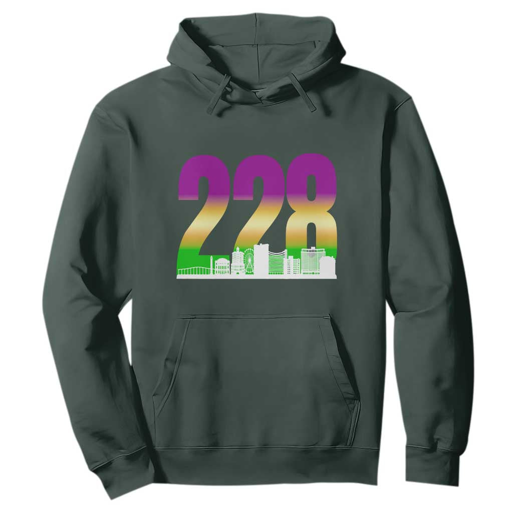 Funny Mardi Gras In Biloxi Mississippi Hoodie 228 Skyline Area Code TS11 Dark Forest Green Print Your Wear