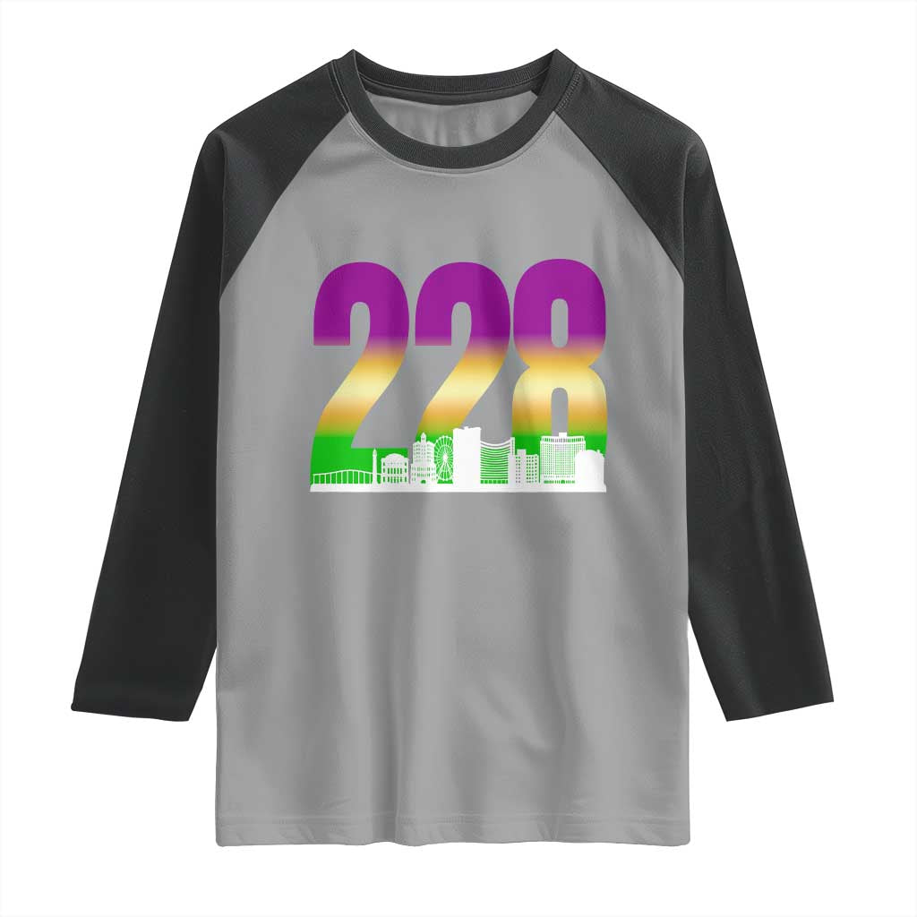 Funny Mardi Gras In Biloxi Mississippi Raglan Shirt 228 Skyline Area Code TS11 Sport Gray Black Print Your Wear