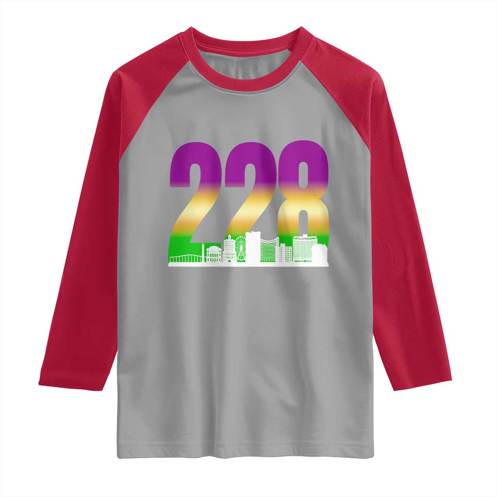 Funny Mardi Gras In Biloxi Mississippi Raglan Shirt 228 Skyline Area Code TS11 Sport Gray Red Print Your Wear