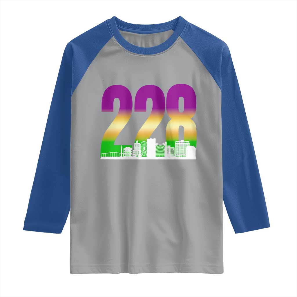 Funny Mardi Gras In Biloxi Mississippi Raglan Shirt 228 Skyline Area Code TS11 Sport Gray Royal Print Your Wear