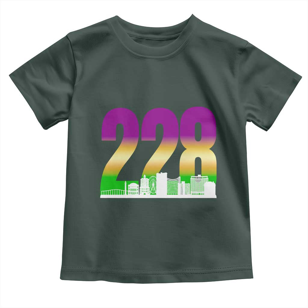 Funny Mardi Gras In Biloxi Mississippi Toddler T Shirt 228 Skyline Area Code TS11 Dark Forest Green Print Your Wear