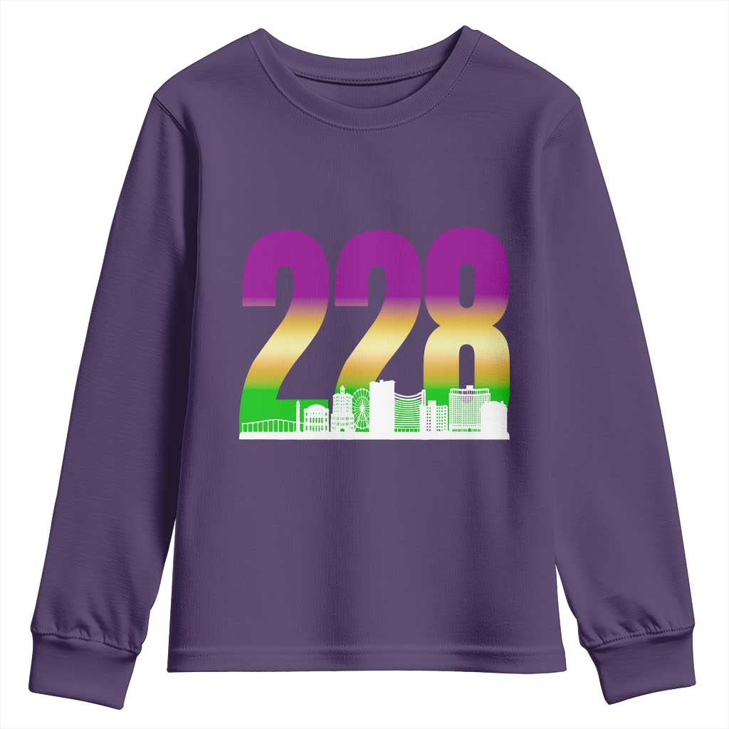 Funny Mardi Gras In Biloxi Mississippi Youth Sweatshirt 228 Skyline Area Code TS11 Purple Print Your Wear