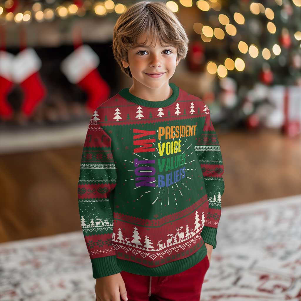 Not My President Not My Voice Not My Values Not My Beliefs Ugly Christmas Sweater Vintage Rainbow Text TS11 Christmas Print Your Wear