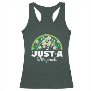 Funny St Patrick's Day Nurse Racerback Tank Top Just A Little Pinch Rainbow Shamrock TS11 Dark Forest Green Print Your Wear