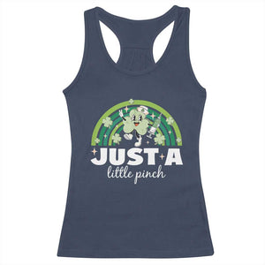 Funny St Patrick's Day Nurse Racerback Tank Top Just A Little Pinch Rainbow Shamrock TS11 Navy Print Your Wear