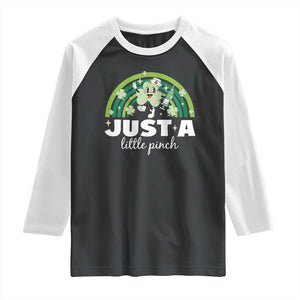 Funny St Patrick's Day Nurse Raglan Shirt Just A Little Pinch Rainbow Shamrock TS11 Black White Print Your Wear