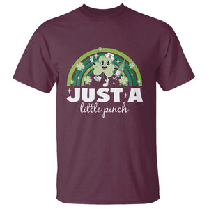 Funny St Patrick's Day Nurse T Shirt Just A Little Pinch Rainbow Shamrock TS11 Maroon Print Your Wear