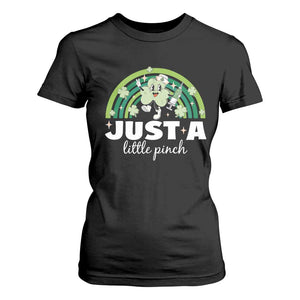 Funny St Patrick's Day Nurse T Shirt For Women Just A Little Pinch Rainbow Shamrock TS11 Black Print Your Wear