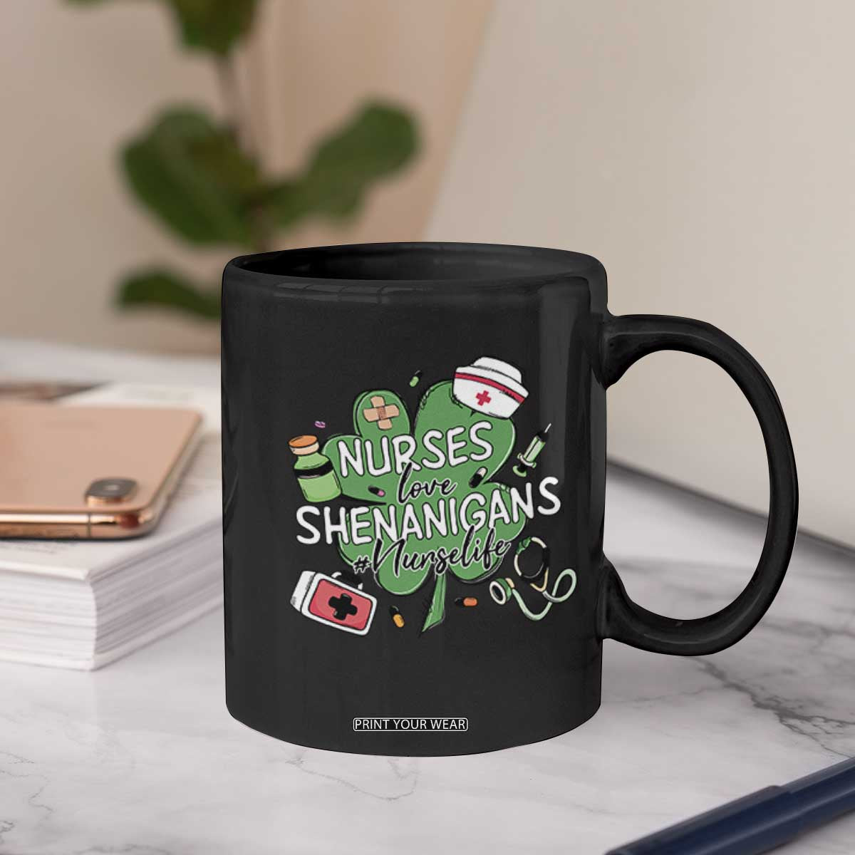 Funny St Patrick's Day Nurse Coffee Mug Nurses Love Shenanigans Nurse Life Shamrock TS11 Print Your Wear