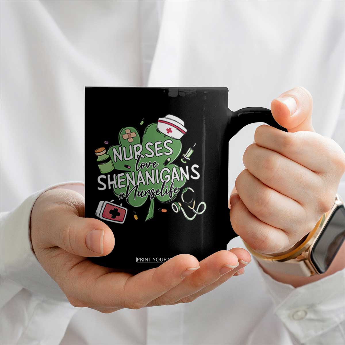 Funny St Patrick's Day Nurse Coffee Mug Nurses Love Shenanigans Nurse Life Shamrock TS11 Print Your Wear