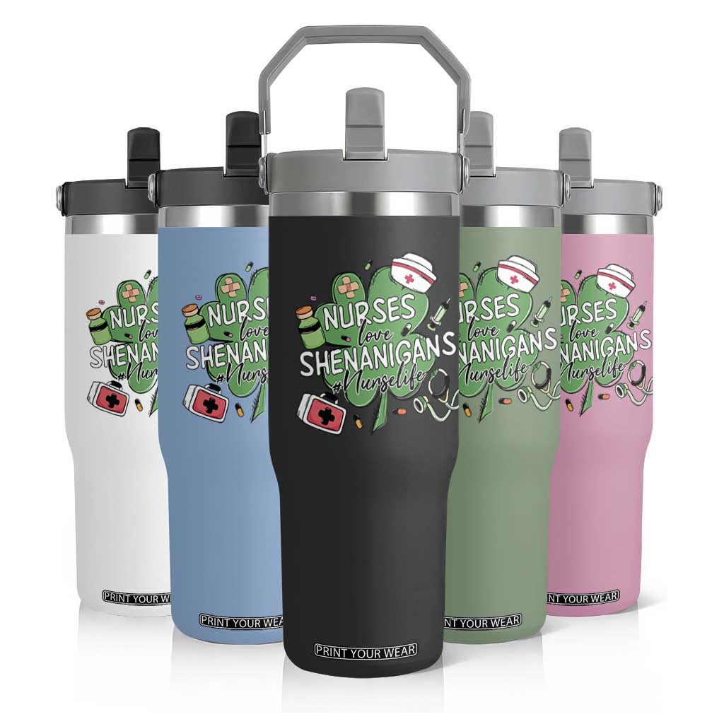 Funny St Patrick's Day Nurse Flip Straw Tumbler Nurses Love Shenanigans Nurse Life Shamrock TS11 Print Your Wear