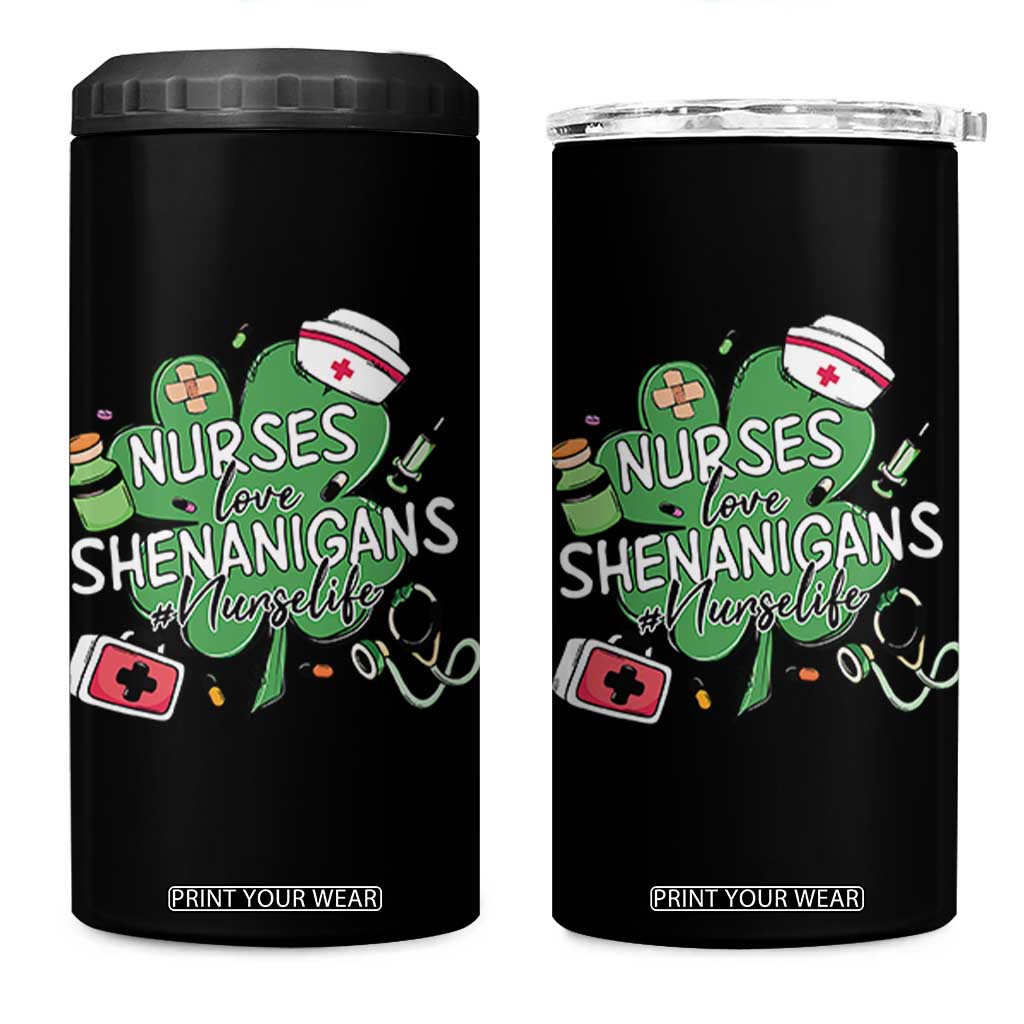 Funny St Patrick's Day Nurse 4 in 1 Can Cooler Tumbler Nurses Love Shenanigans Nurse Life Shamrock TS11 One Size: 16 oz Black Print Your Wear