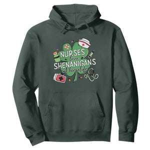 Funny St Patrick's Day Nurse Hoodie Nurses Love Shenanigans Nurse Life Shamrock TS11 Dark Forest Green Print Your Wear