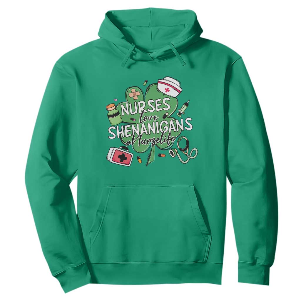 Funny St Patrick's Day Nurse Hoodie Nurses Love Shenanigans Nurse Life Shamrock TS11 Irish Green Print Your Wear