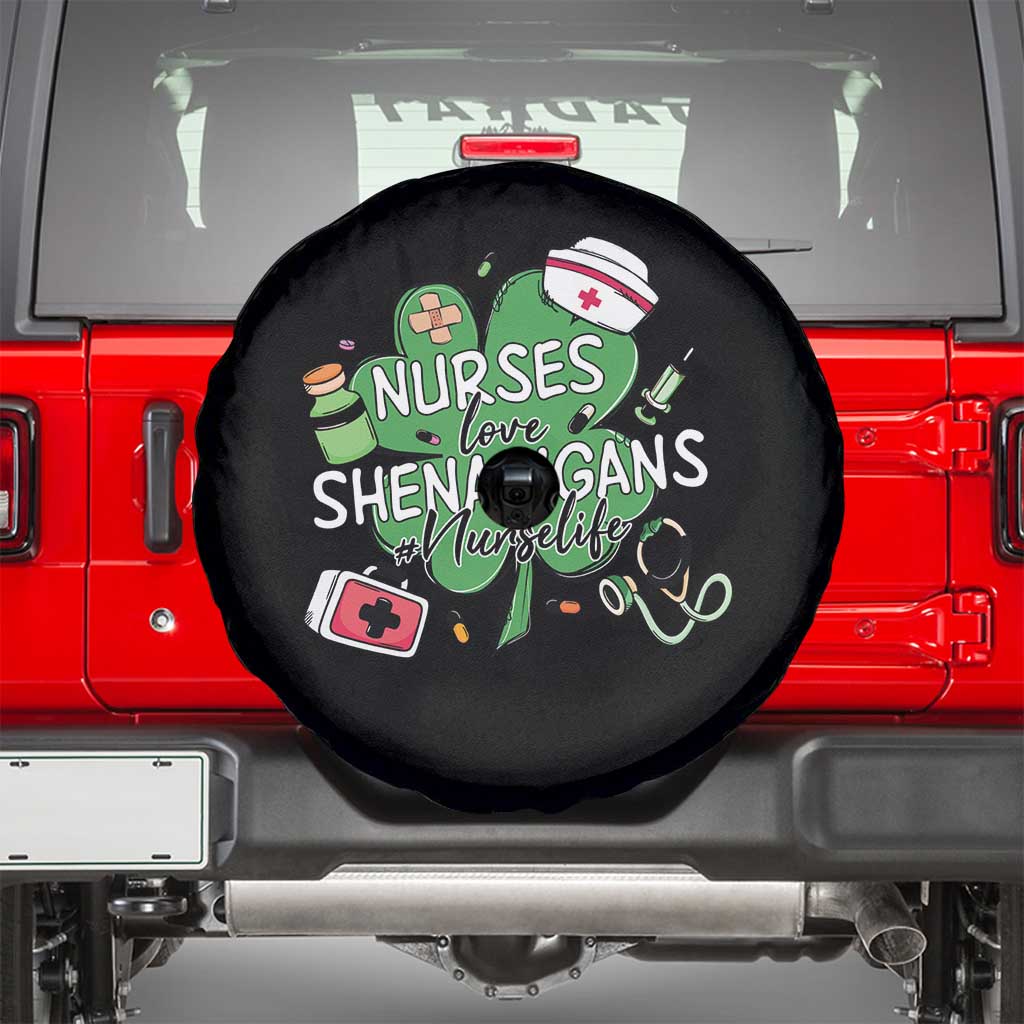 Funny St Patrick's Day Nurse Spare Tire Cover Nurses Love Shenanigans Nurse Life Shamrock TS11 Black Print Your Wear