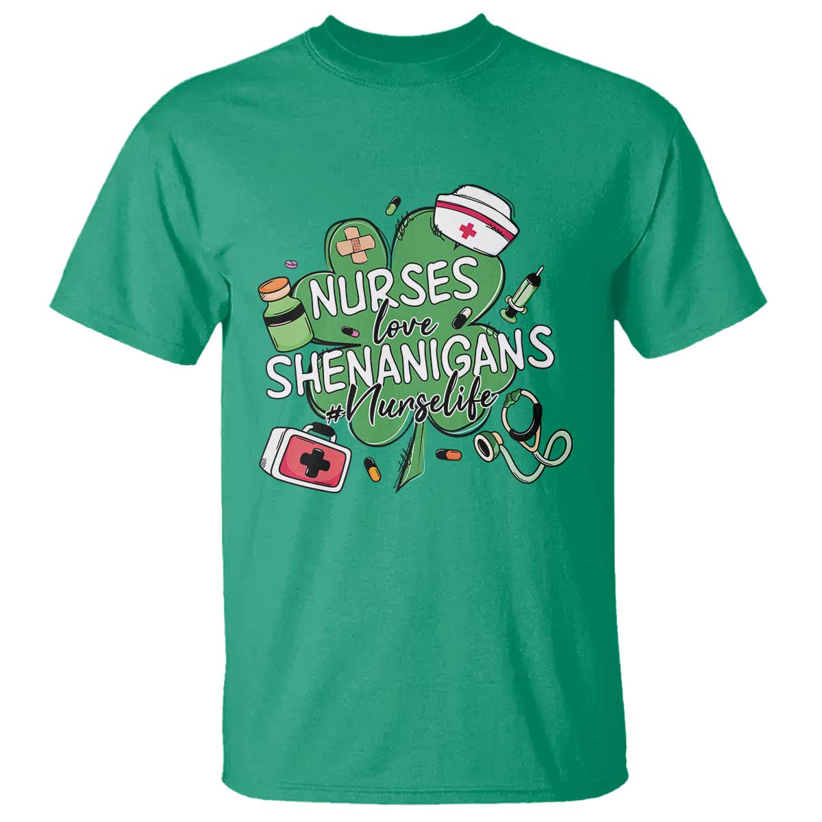 Funny St Patrick's Day Nurse T Shirt Nurses Love Shenanigans Nurse Life Shamrock TS11 Irish Green Print Your Wear